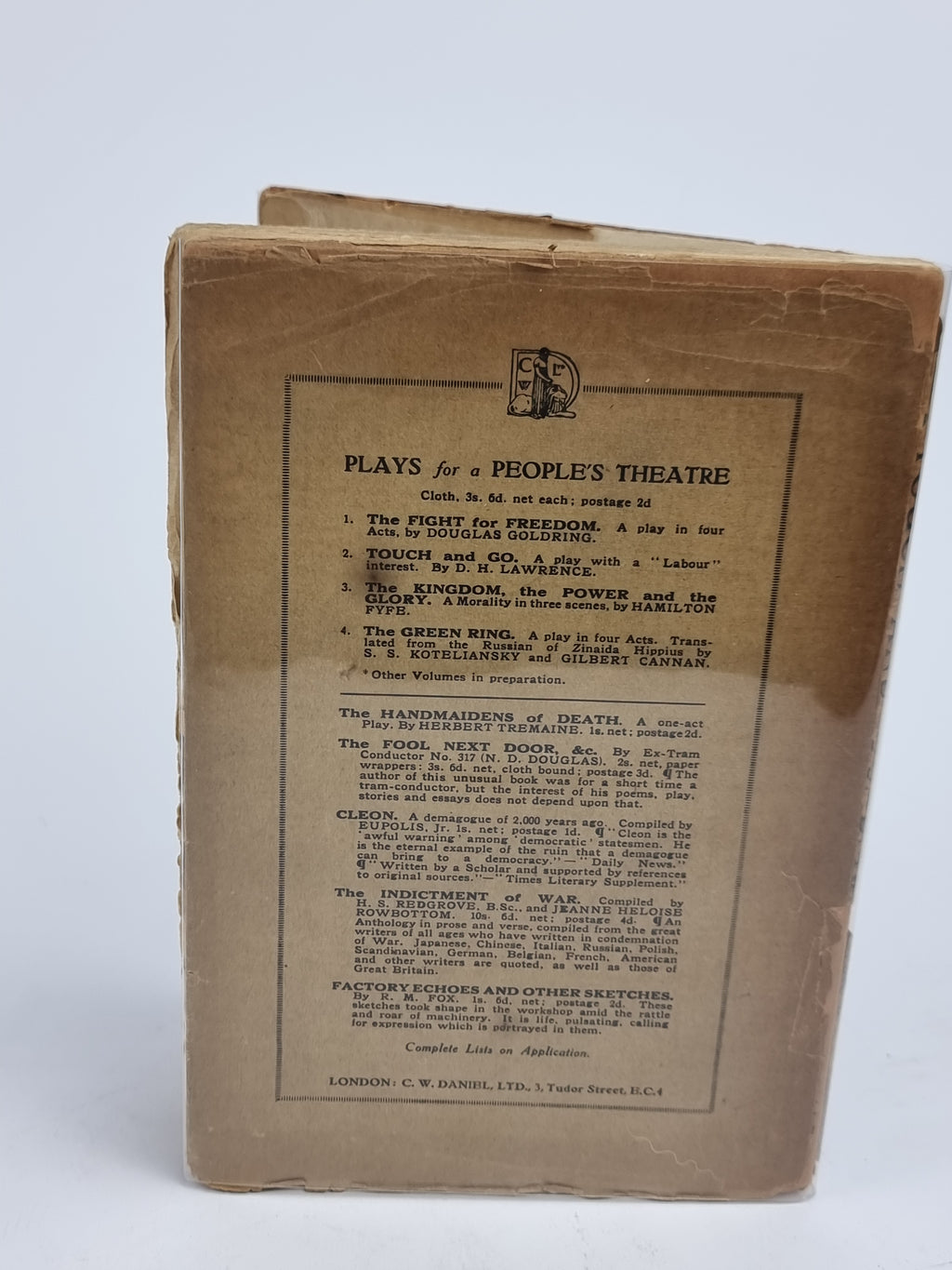 Touch and Go: A Play in Three Acts, D. H. Lawrence — 1st Edition