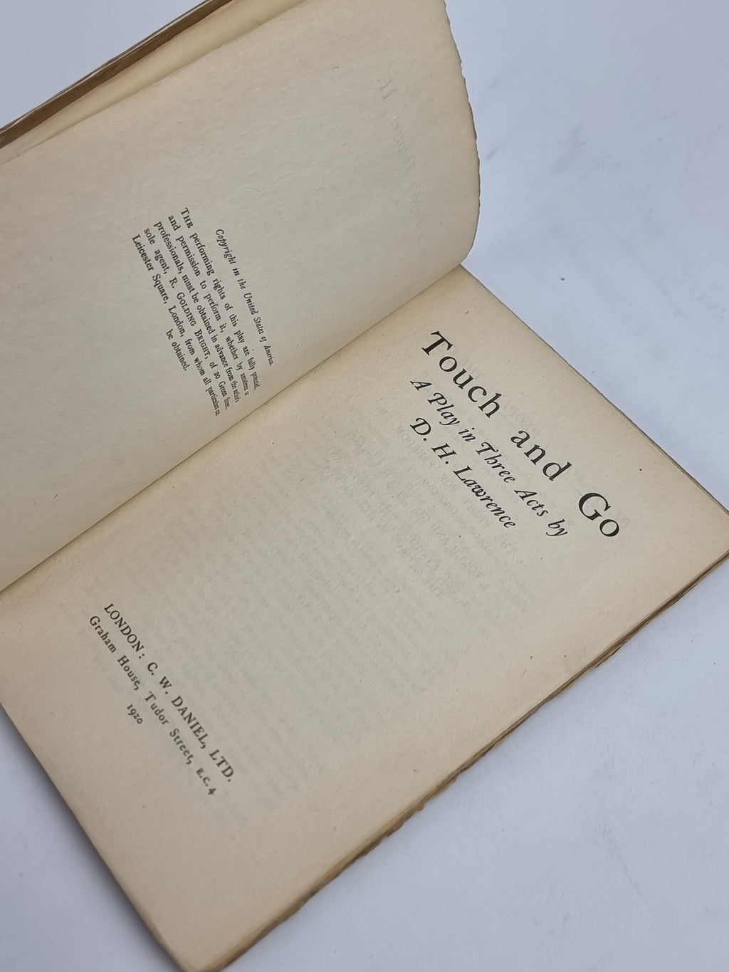 Touch and Go: A Play in Three Acts, D. H. Lawrence — 1st Edition