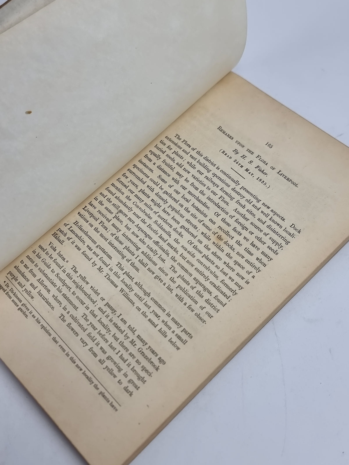 Remarks upon the Flora of Liverpool, H. S. Fisher — Offprint / Extract