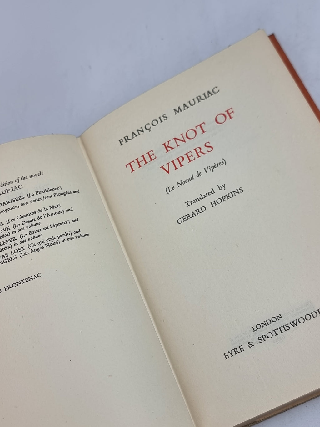 The Knot of Vipers, François Mauriac — First Edition Thus