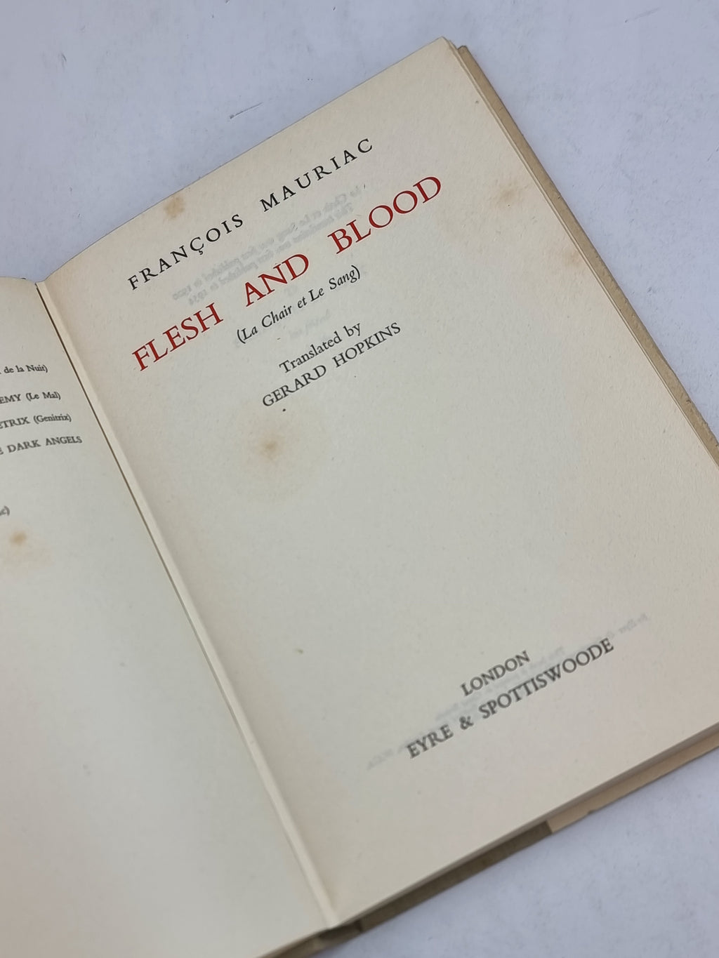 Flesh and Blood, François Mauriac — 1st English Edition