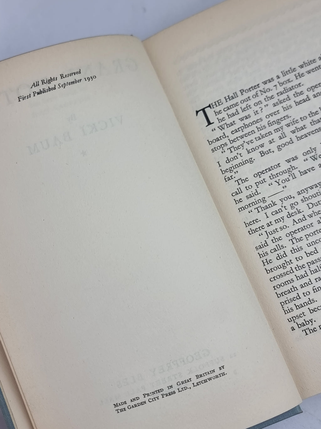 Grand Hotel, Vicki Baum — 1st UK Edition