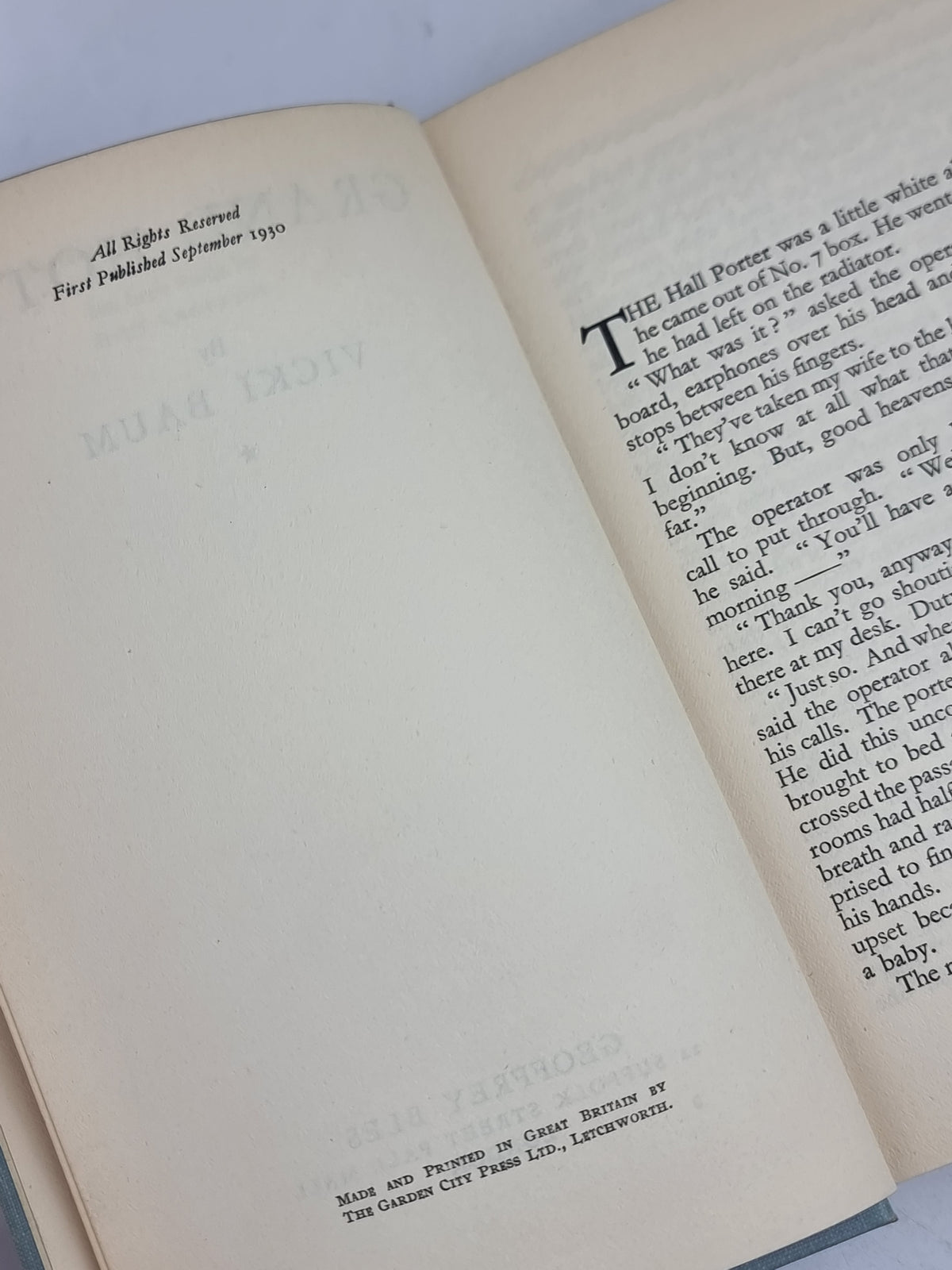 Grand Hotel, Vicki Baum — 1st UK Edition