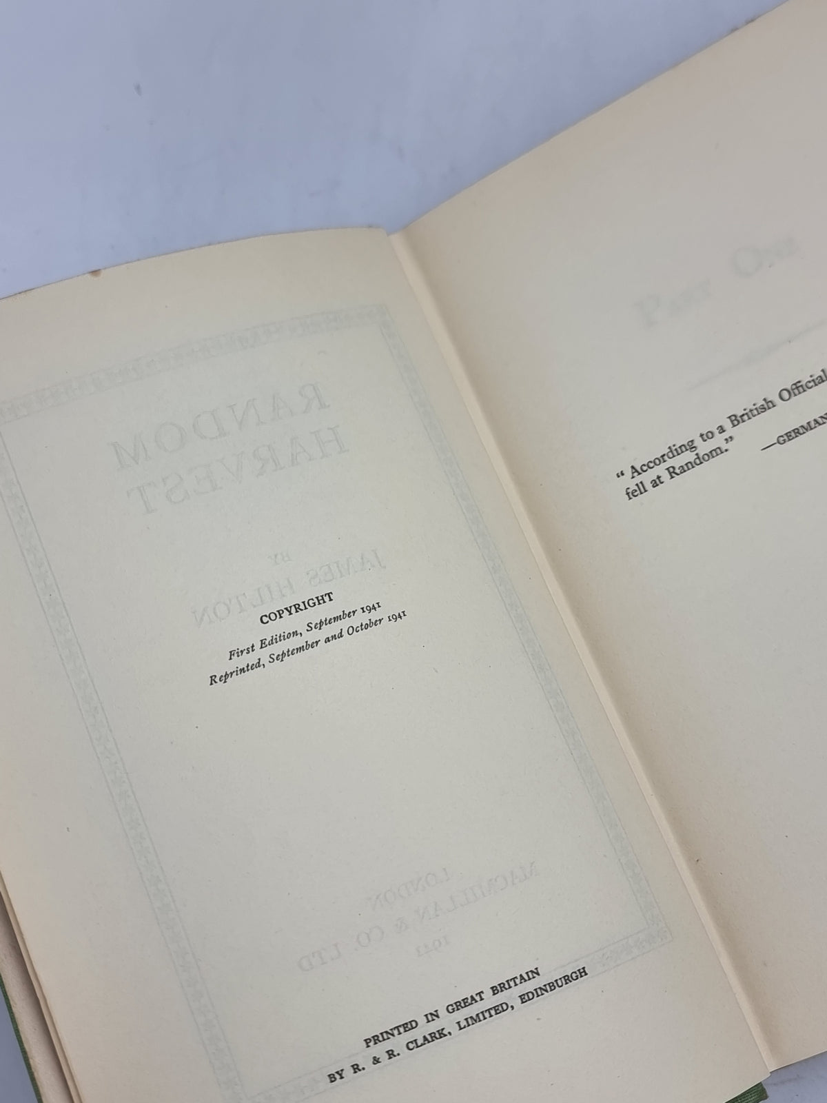 Random Harvest, James Hilton — Early Reprint