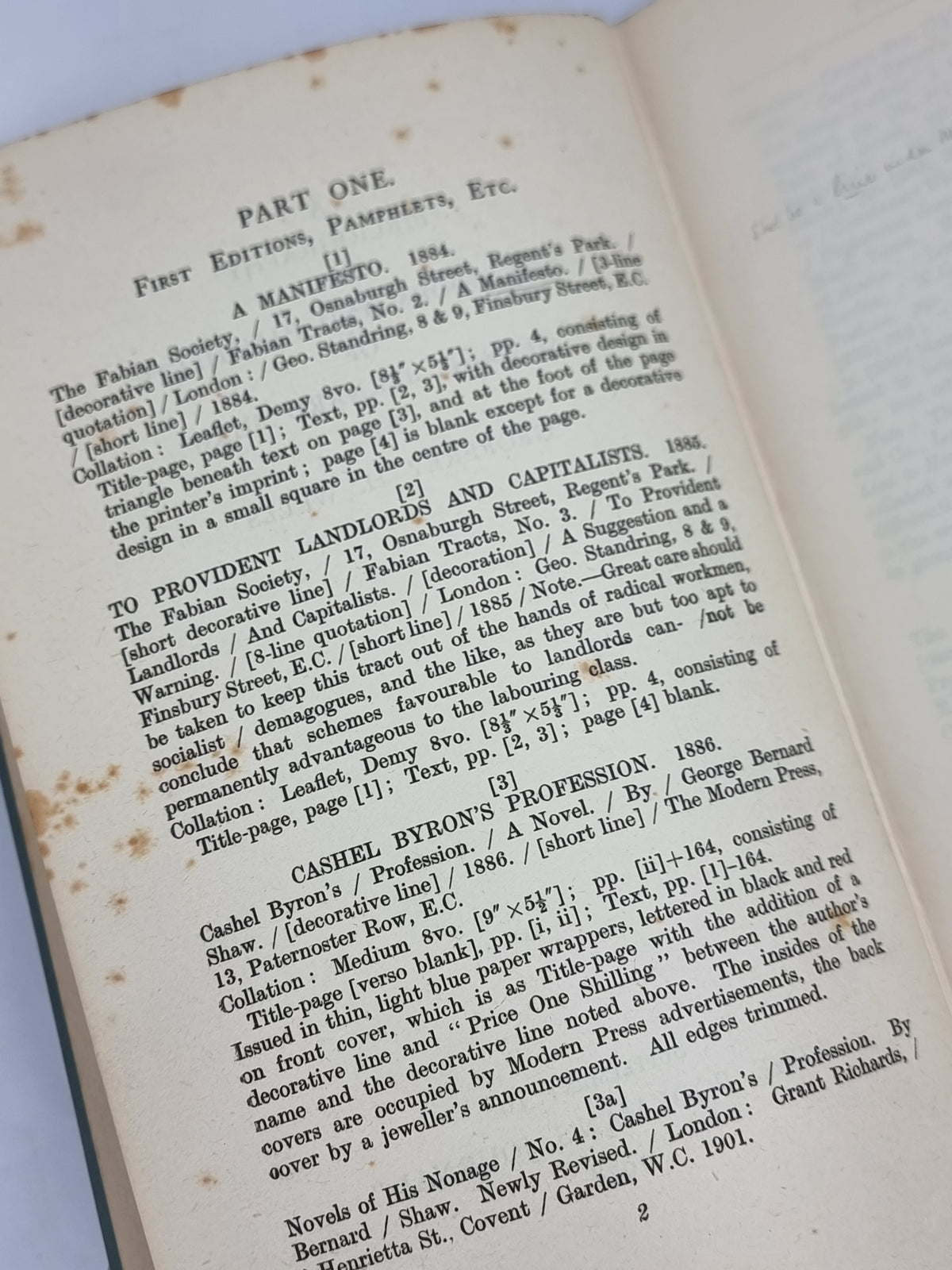 A Bibliography of the Books and Pamphlets of George Bernard Shaw — 1st Ed