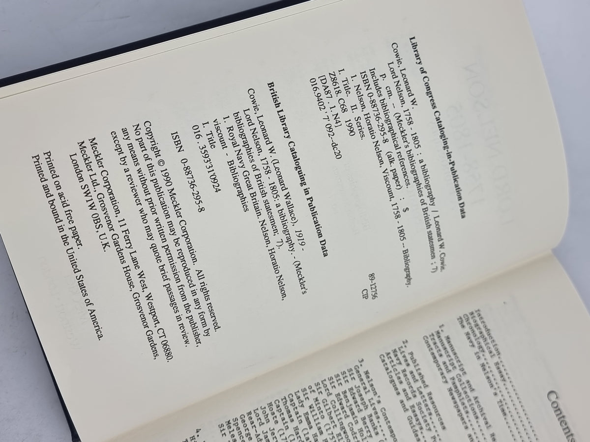 Lord Nelson 1758-1805: A Bibliography, Leonard W. Cowie — 1st Edition