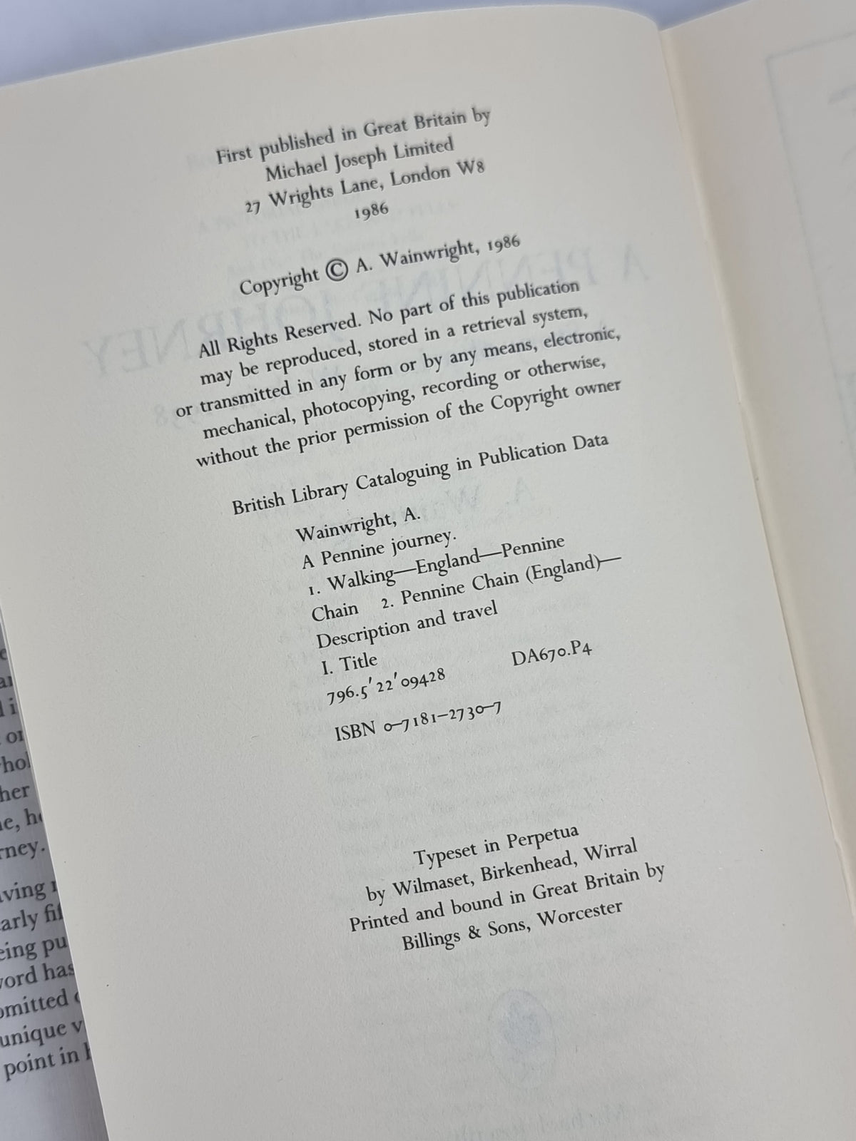 A Pennine Journey: The Story of a Long Walk in 1938, A. Wainwright — 1st Edition