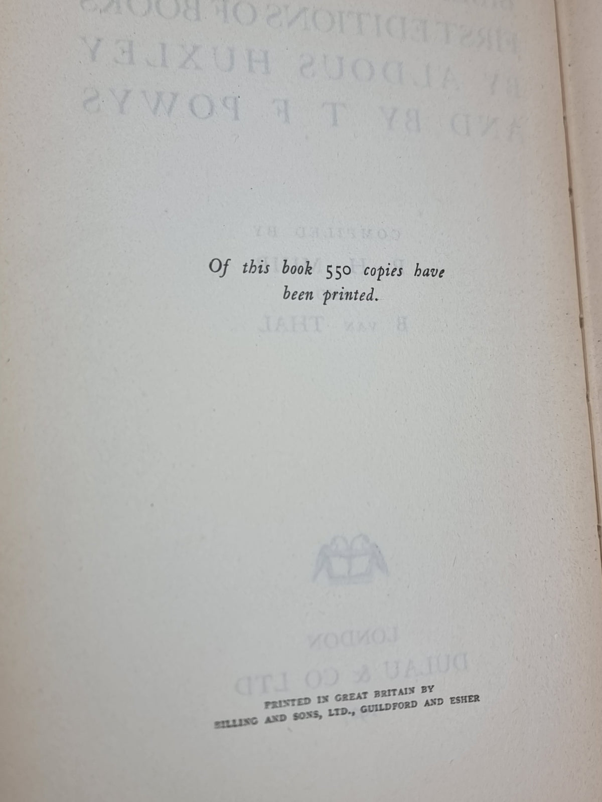 Bibliographies of the First Editions of Books by Aldous Huxley... — 1st Edition