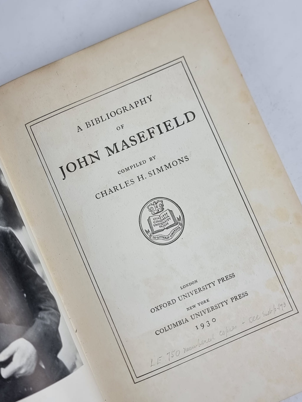 A Bibliography of John Masefield, Charles H. Simmons — 1st Edition, Limited
