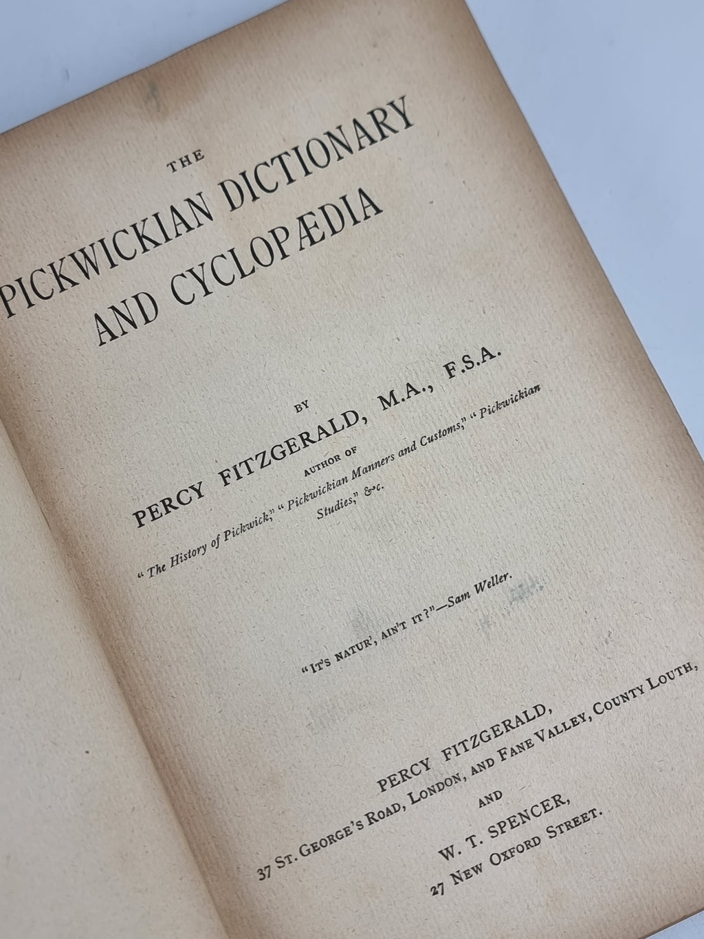 The Pickwickian Dictionary and Cyclopaedia, Percy Fitzgerald — 1st Edition