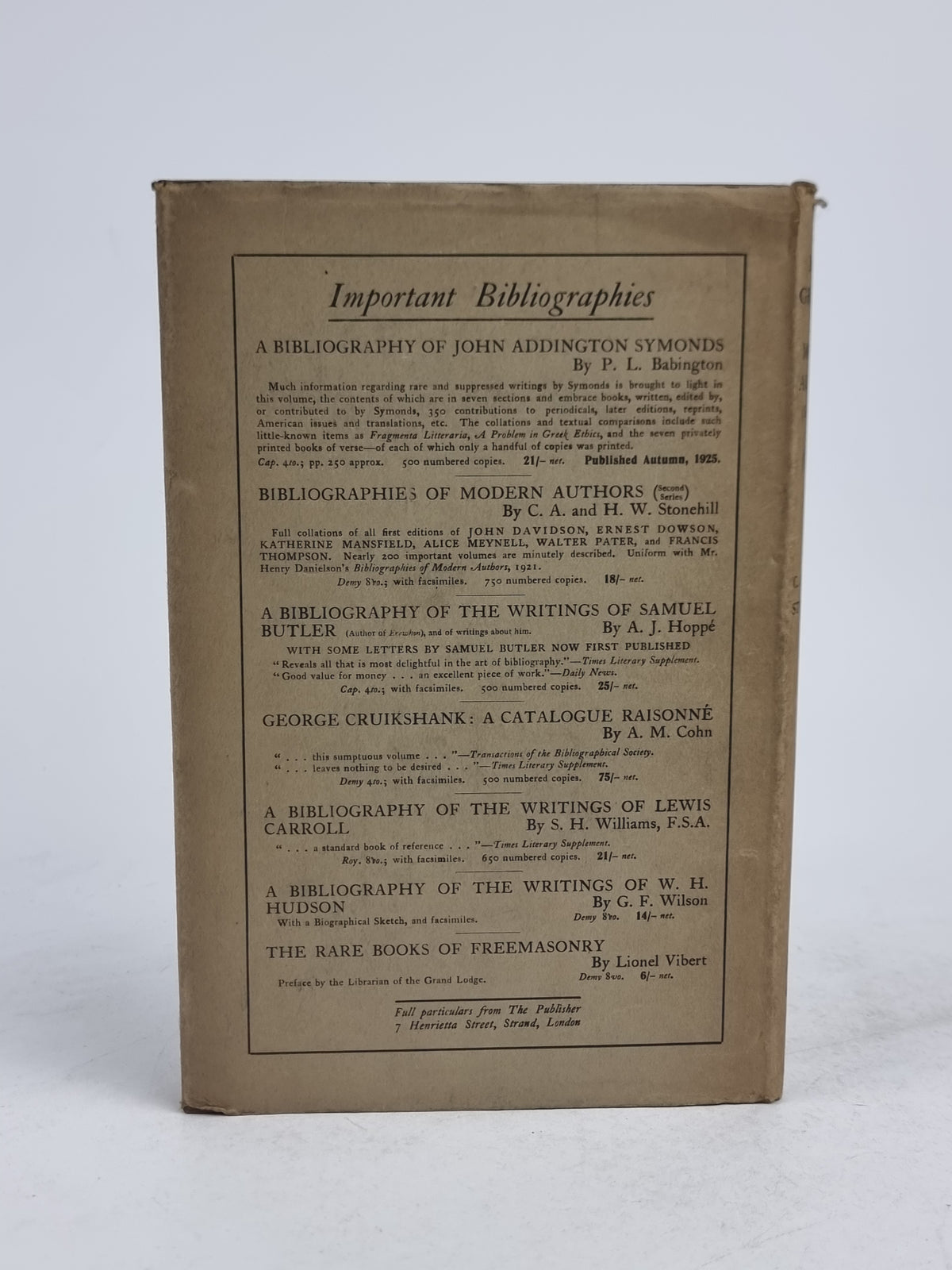 Bibliographies of Modern Authors (Second Series), C. A. and H. W. Stonehill — 1st Ed