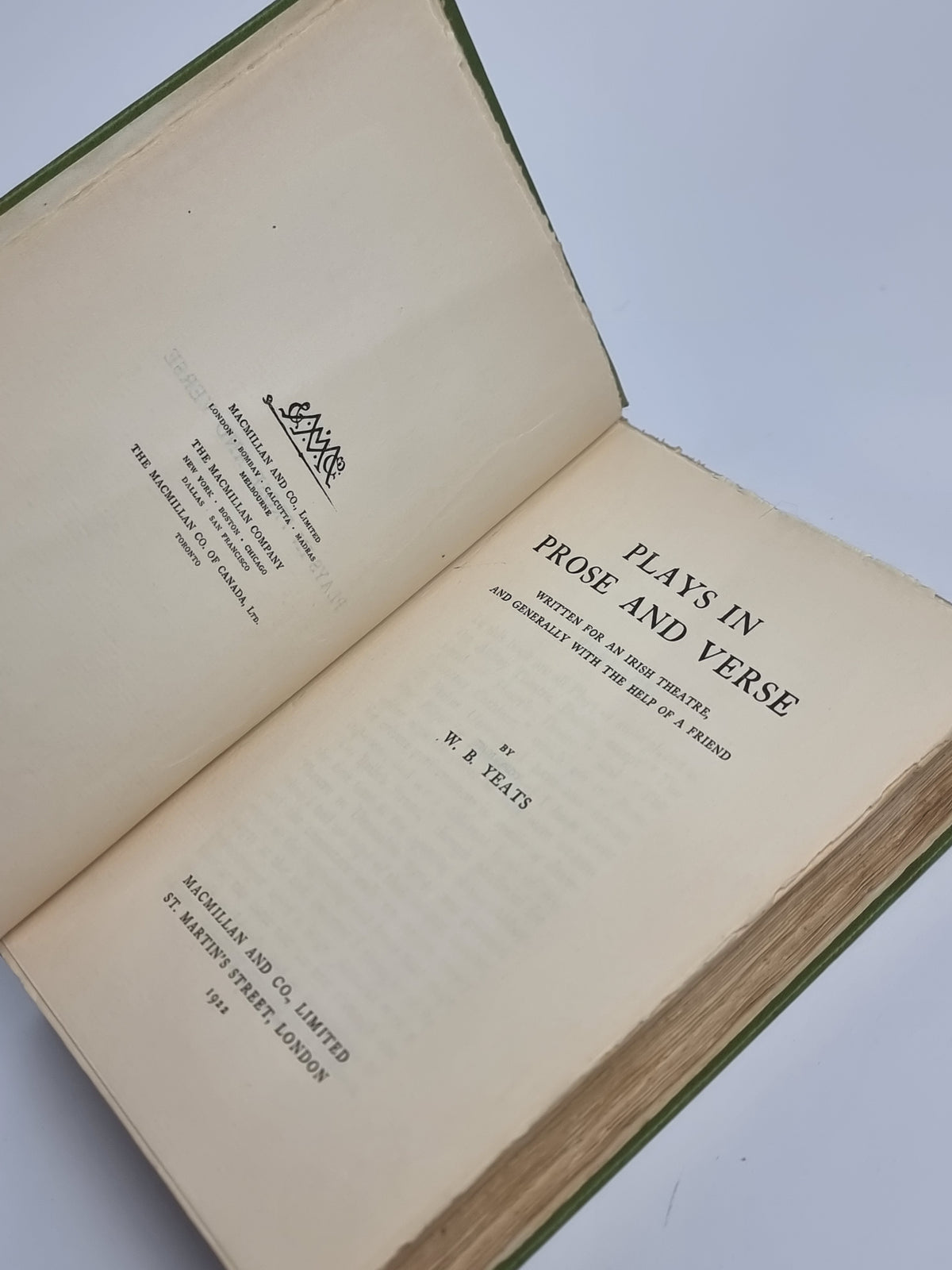Plays in Prose and Verse, W. B. Yeats — 1st Edition, Limited