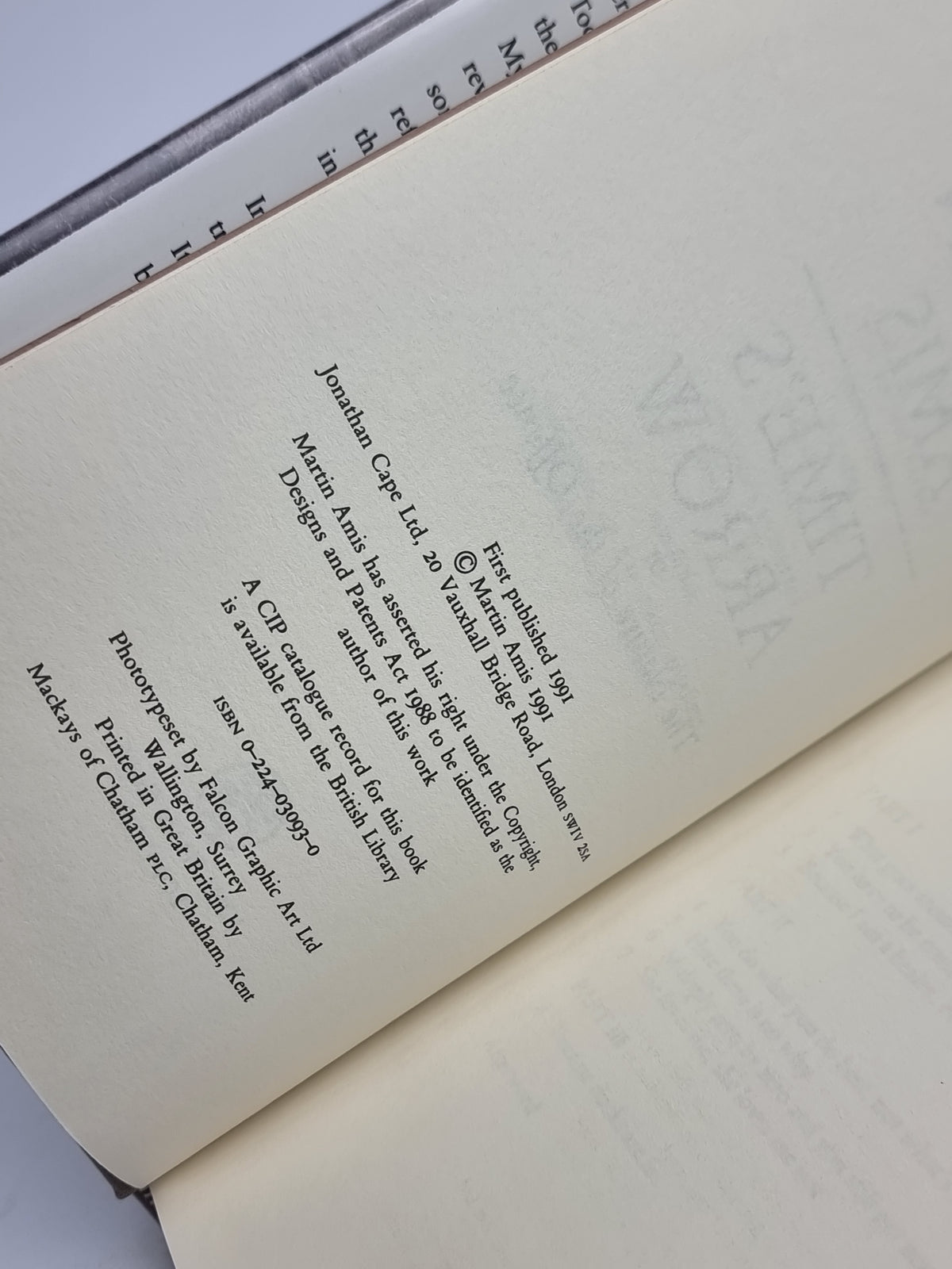 Time’s Arrow, Martin Amis — 1st Edition