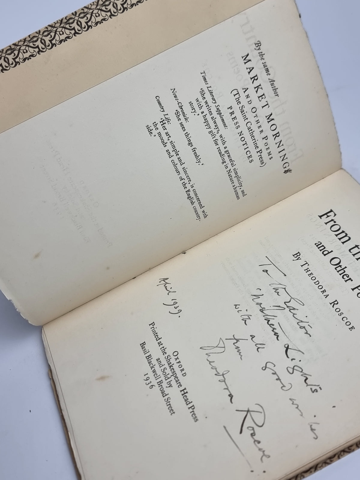From the Country and Other Poems, Theodora Roscoe — 1st Edition, Signed