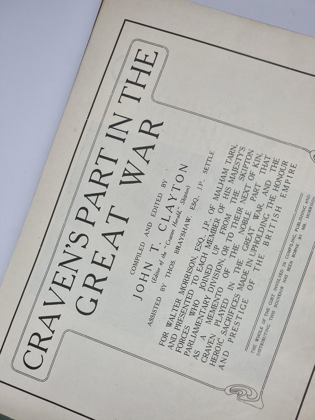 Craven's Part in the Great War, John T. Clayton — 1st Edition
