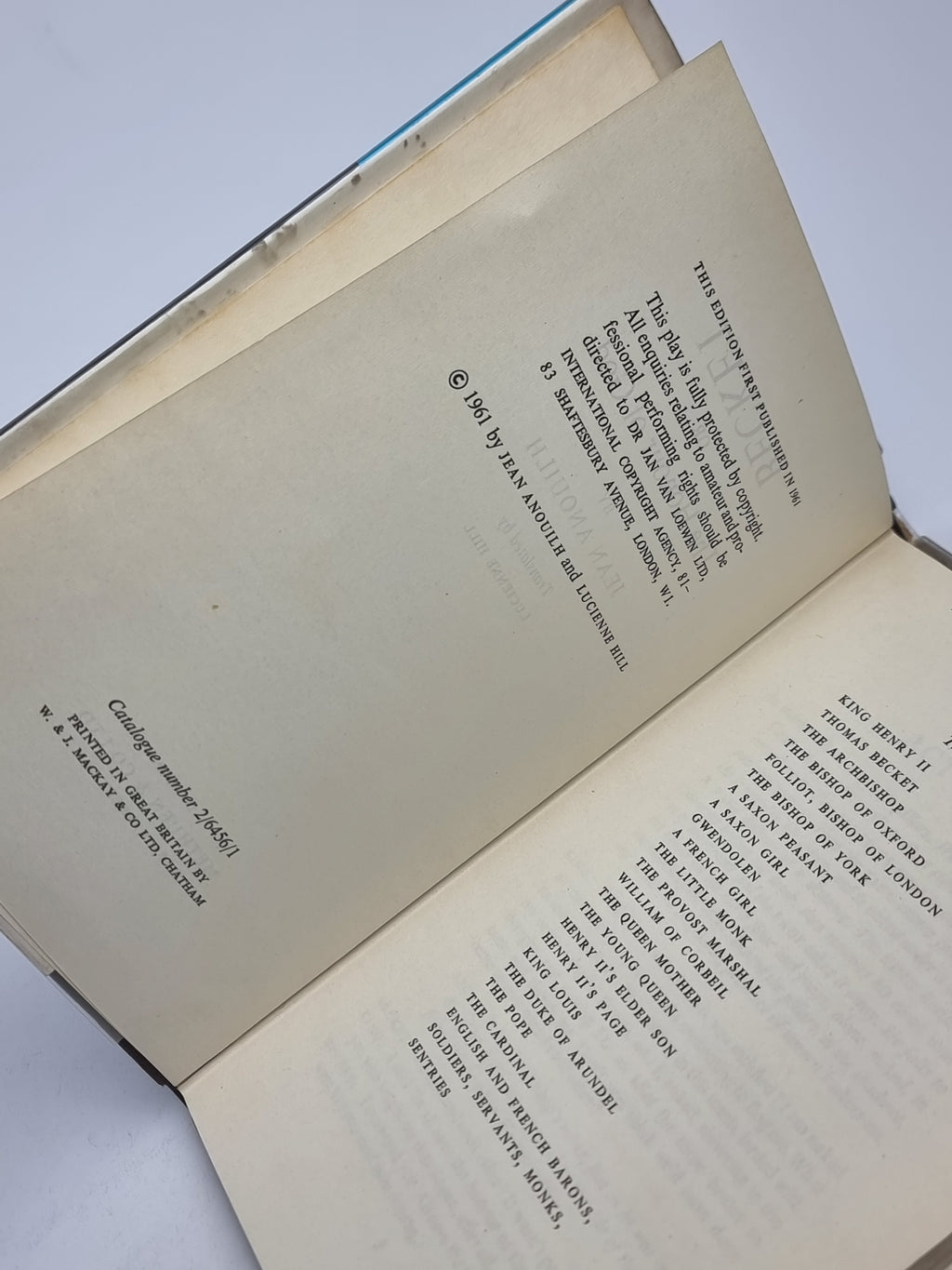 Becket or The Honour of God, Jean Anouilh — 1st Edition