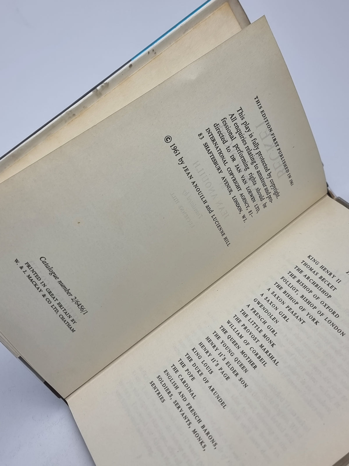 Becket or The Honour of God, Jean Anouilh — 1st Edition