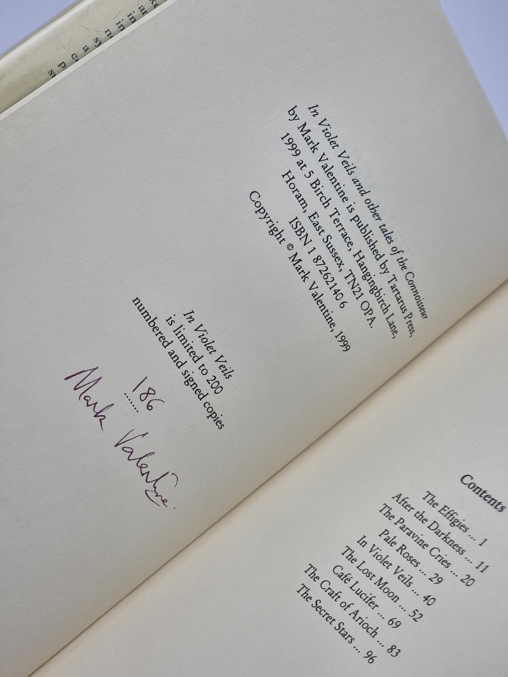In Violet Veils and other tales of the Connoisseur, Mark Valentine — 1st Ed