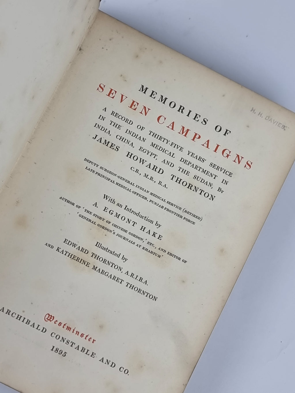 Memories of Seven Campaigns, James Howard Thornton — 1st Edition