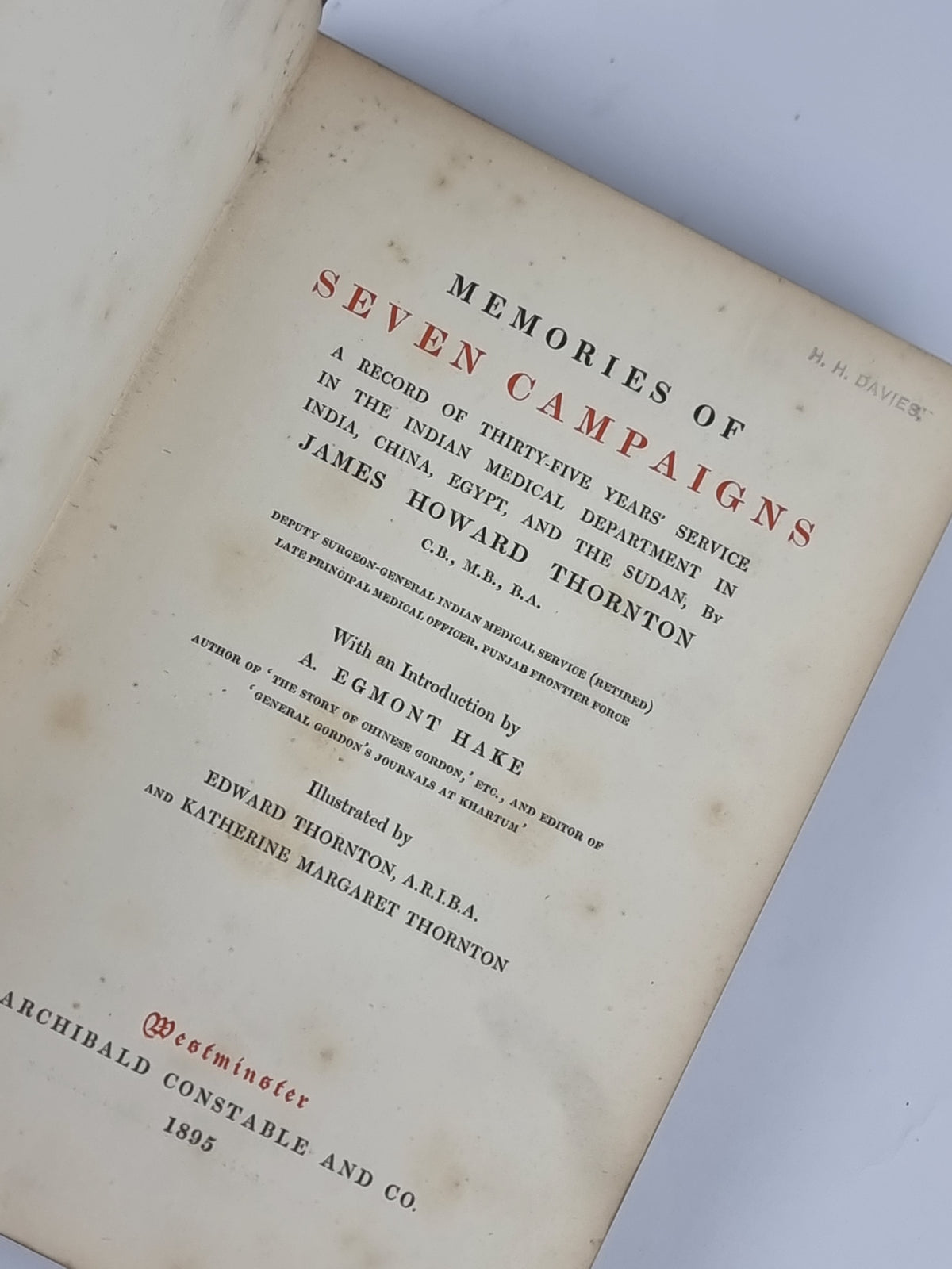Memories of Seven Campaigns, James Howard Thornton — 1st Edition