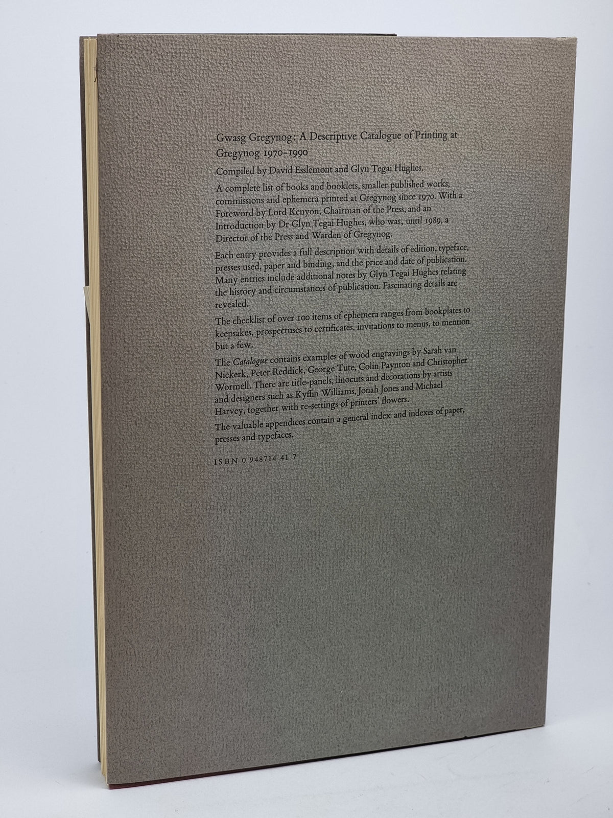 Gwasg Gregynog: A Descriptive Catalogue of Printing at Gregynog 1970-1990