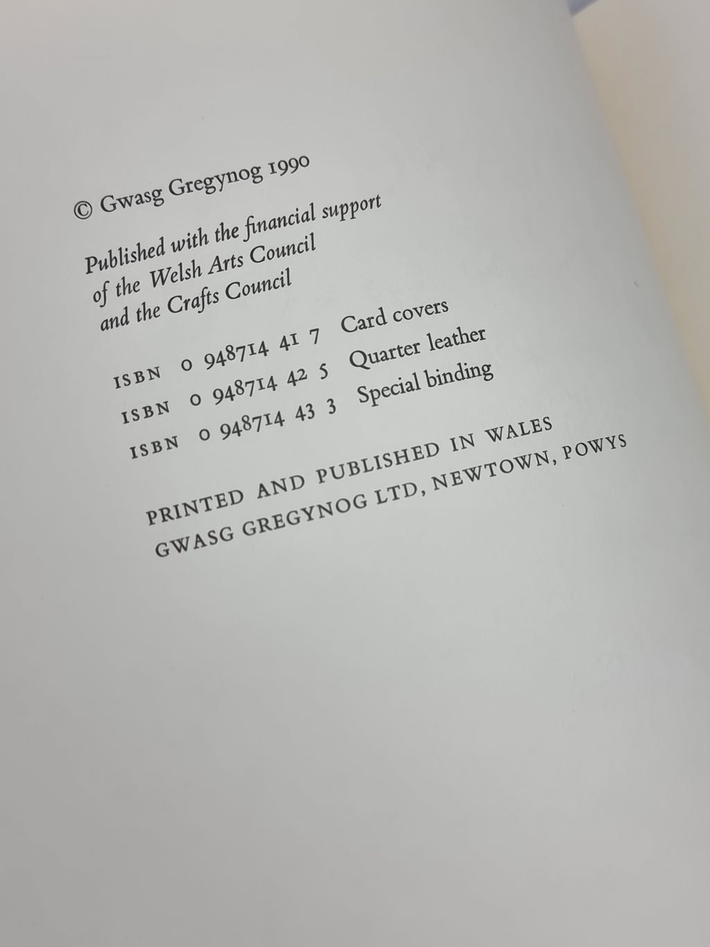 Gwasg Gregynog: A Descriptive Catalogue of Printing at Gregynog 1970-1990