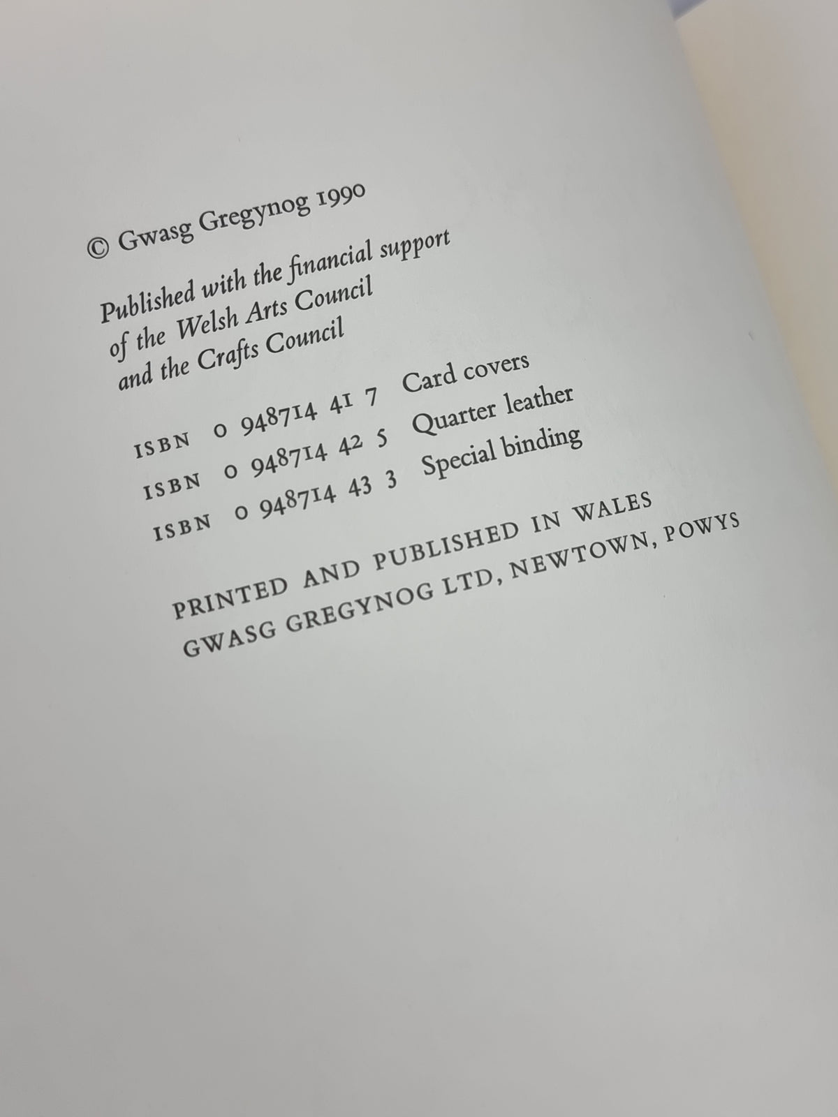 Gwasg Gregynog: A Descriptive Catalogue of Printing at Gregynog 1970-1990