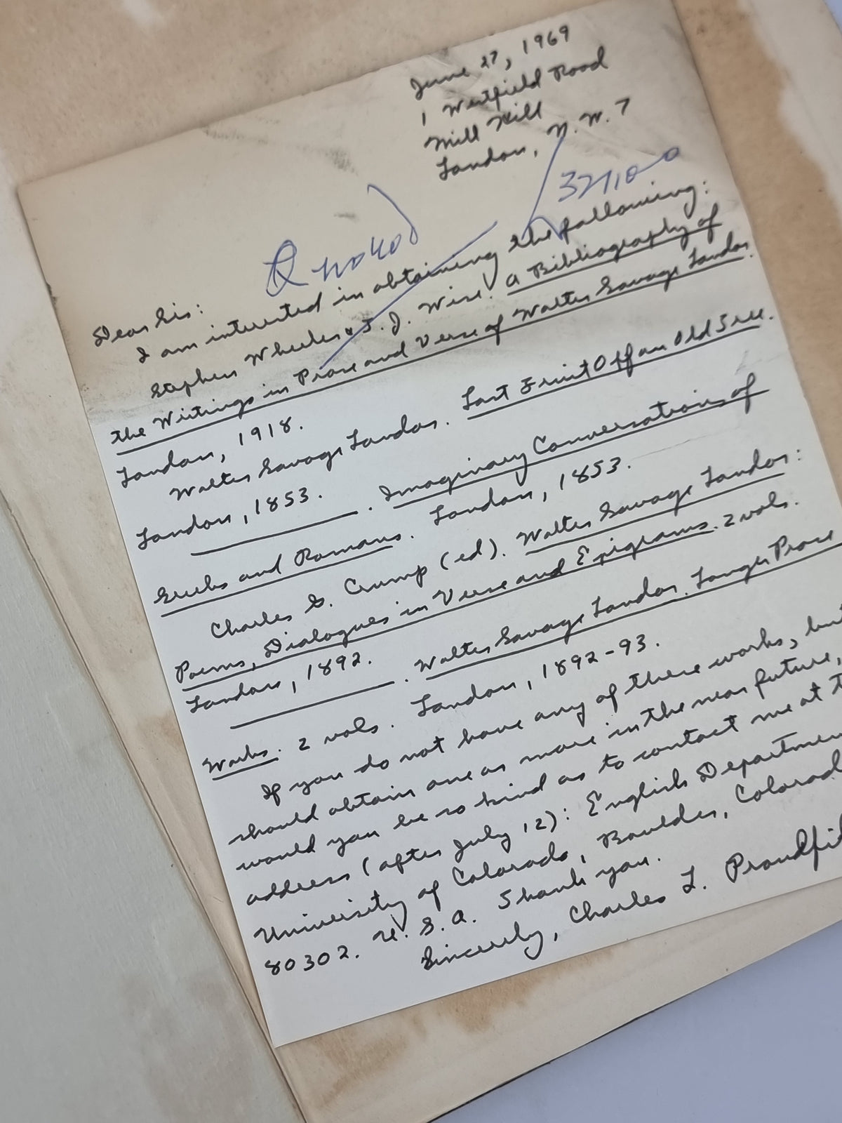 A Landor Library: A Catalogue of Printed Books, Manuscripts and Autograph...