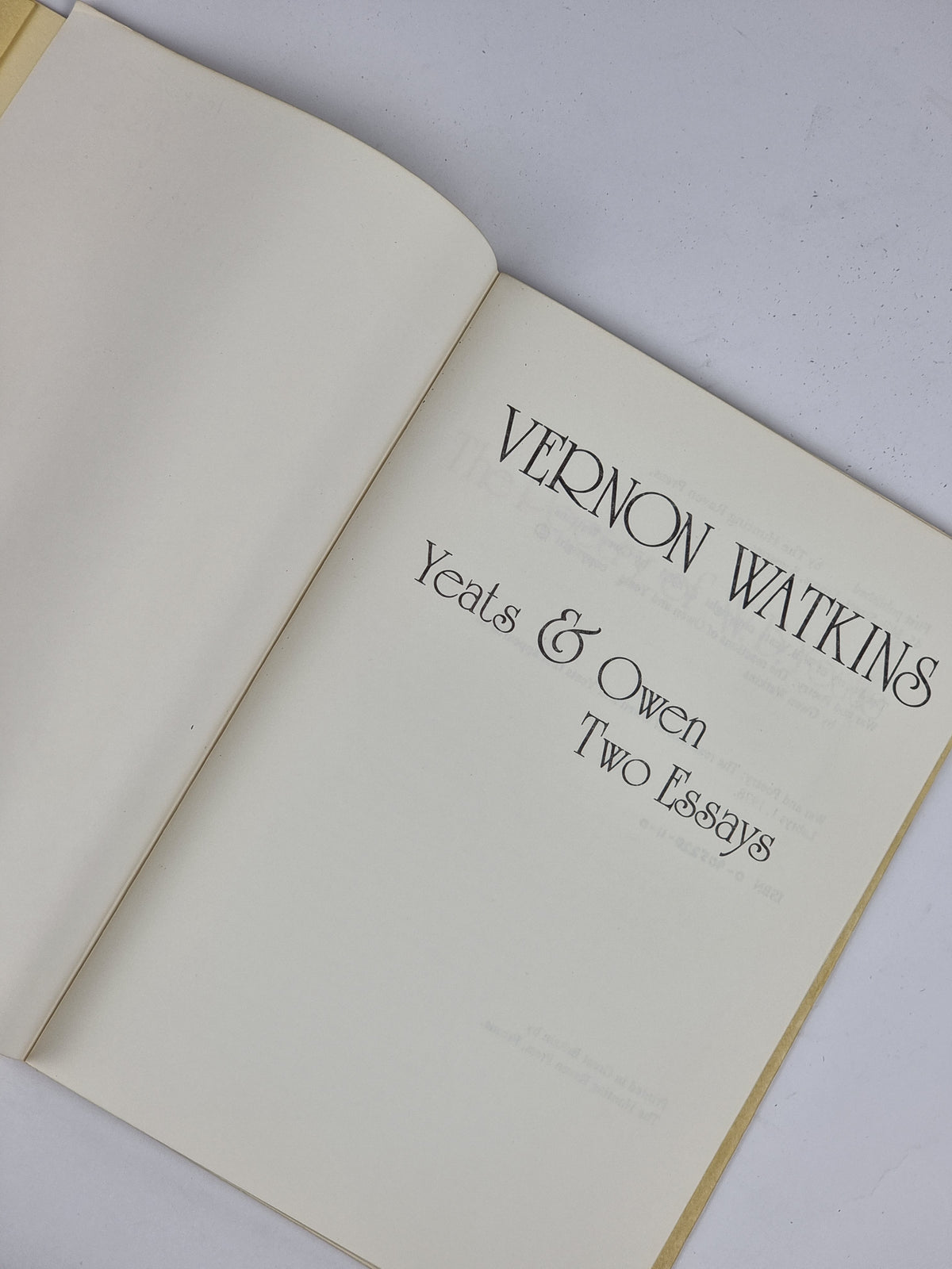Yeats & Owen: Two Essays, Vernon Watkins — 1st Edition
