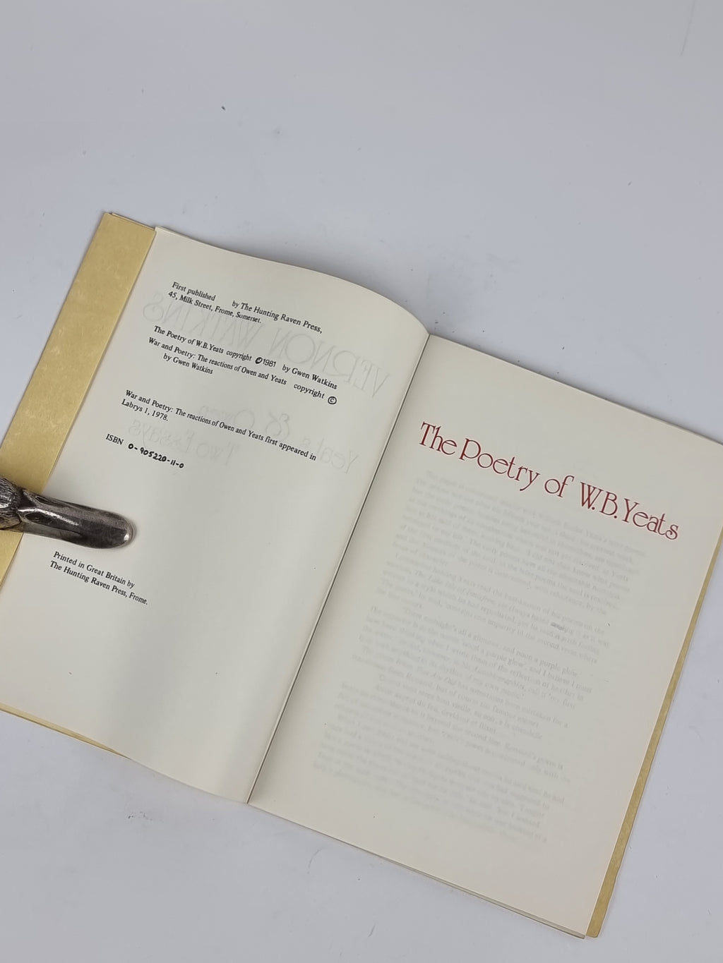 Yeats & Owen: Two Essays, Vernon Watkins — 1st Edition