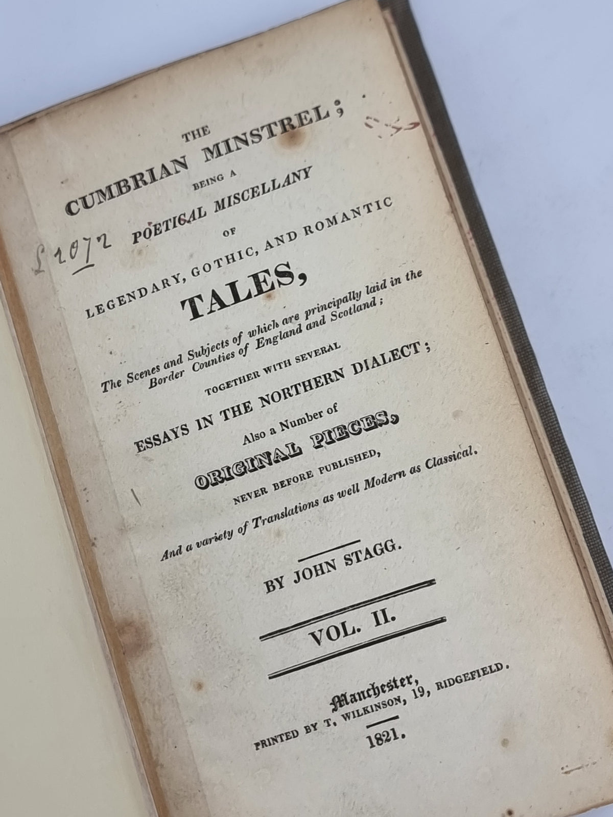 The Cumbrian Minstrel (Vol. II), John Stagg — 1st Edition