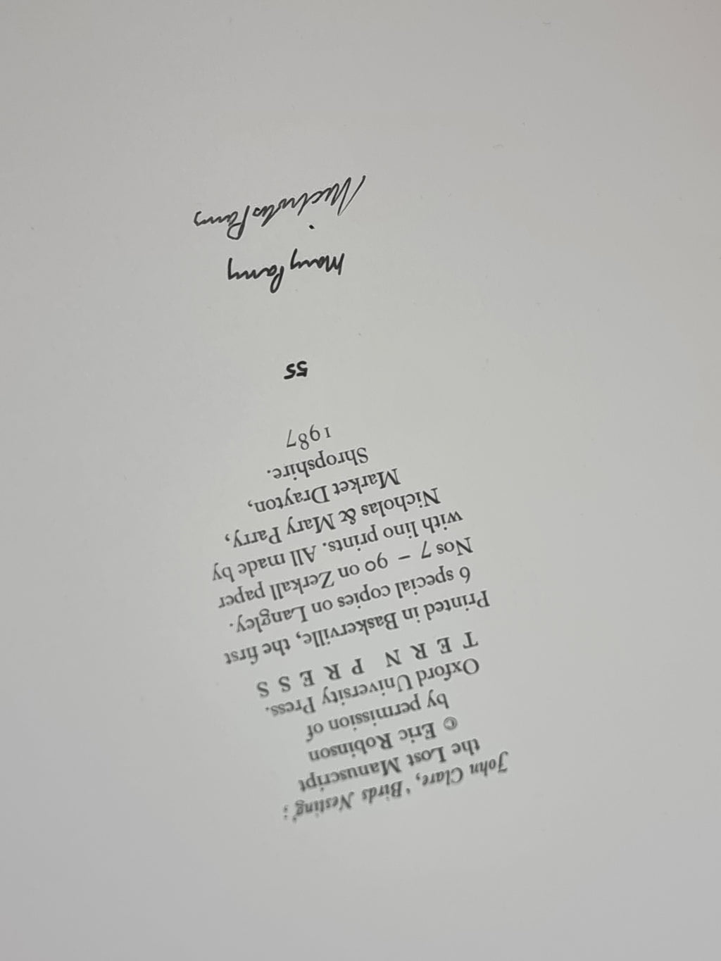 Birds Nesting: The Lost Manuscript, John Clare — 1st Edition, Limited, Signed