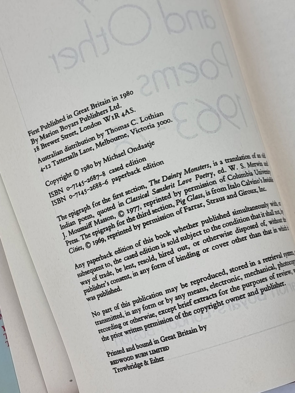 Rat Jelly and Other Poems 1963–78, Michael Ondaatje — 1st Edition — photograph 5