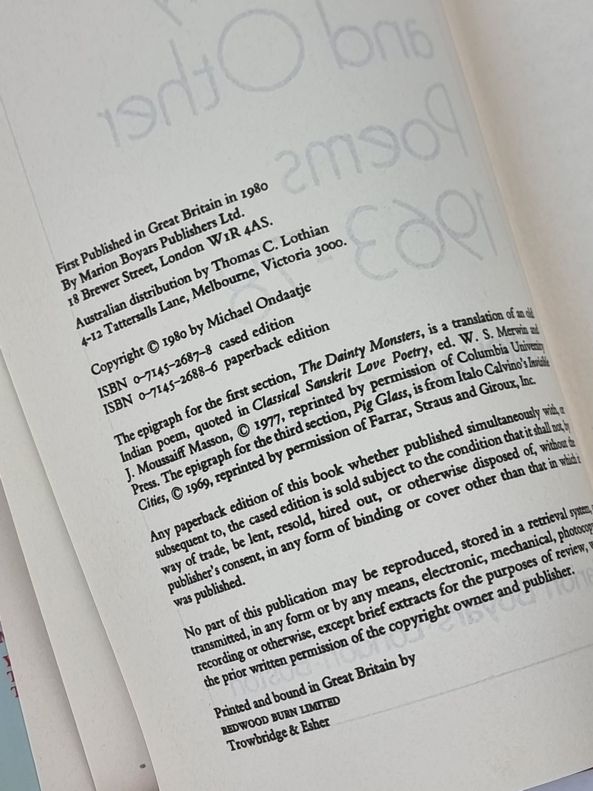 Rat Jelly and Other Poems 1963–78, Michael Ondaatje — 1st Edition — photograph 5