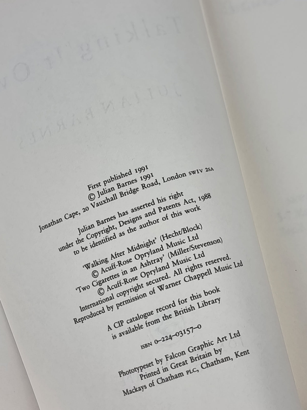 Talking It Over, Julian Barnes — 1st Edition, Signed