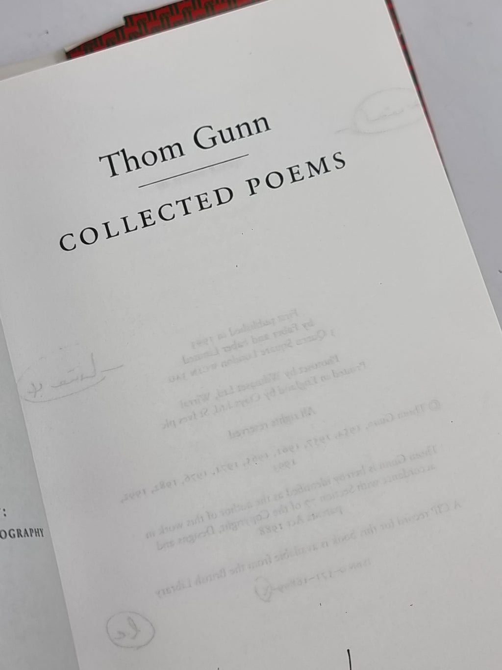 Collected Poems, Thom Gunn — Uncorrected Advance Proof