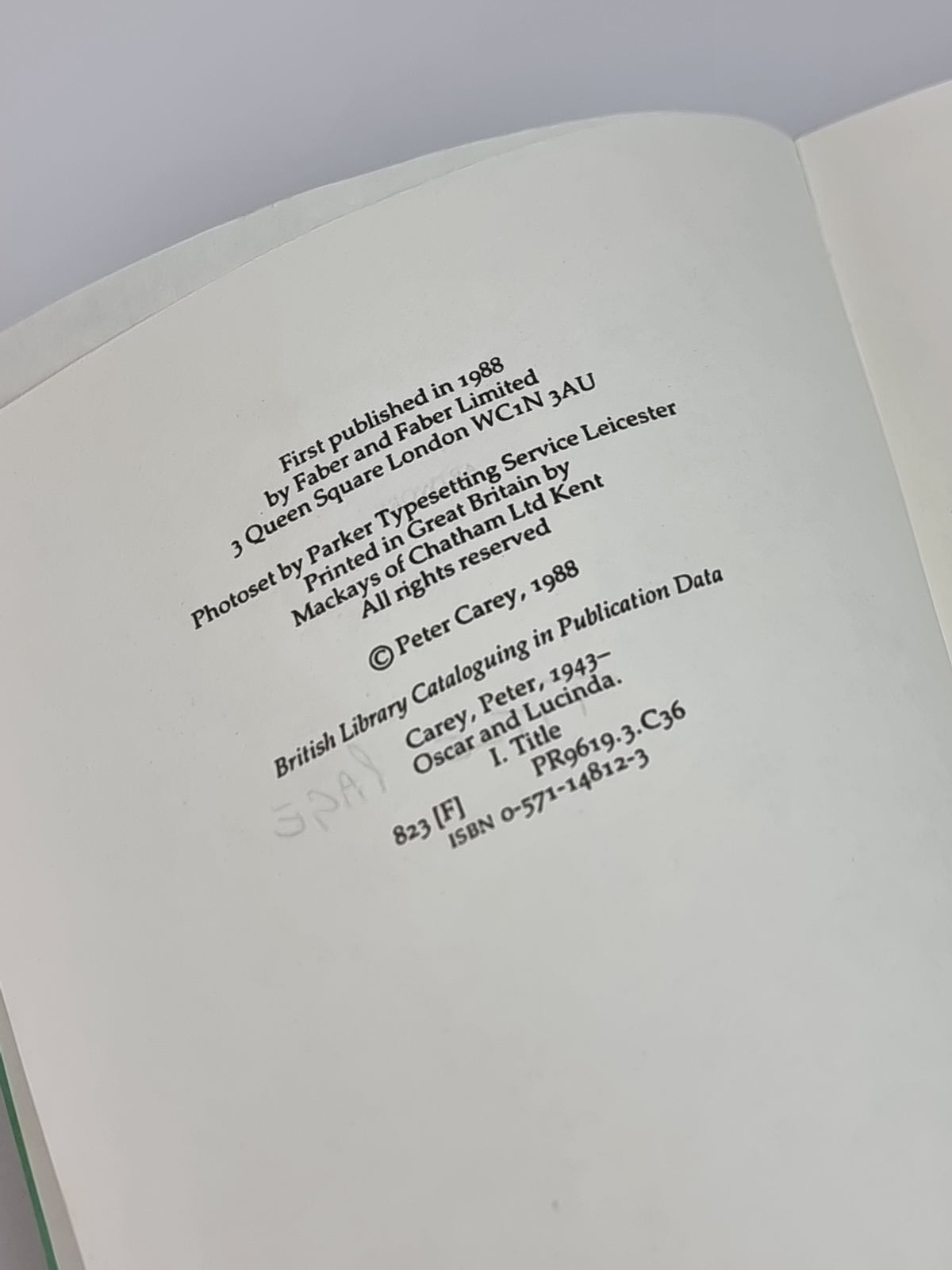 Oscar and Lucinda, Peter Carey — Advance Proof Copy