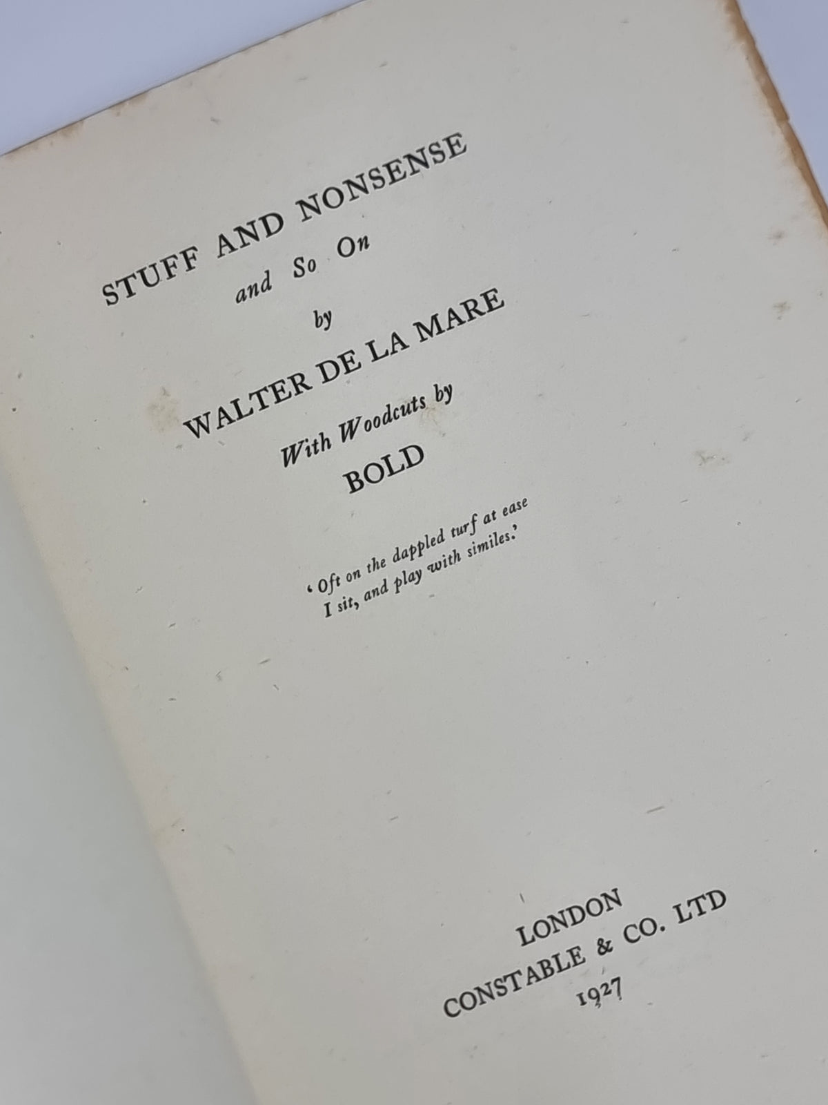 Stuff and Nonsense and So On, Walter de la Mare — 1st Edition
