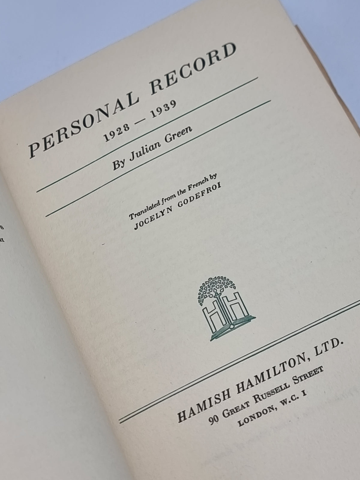 Personal Record 1928-1939, Julian Green — 1st Edition