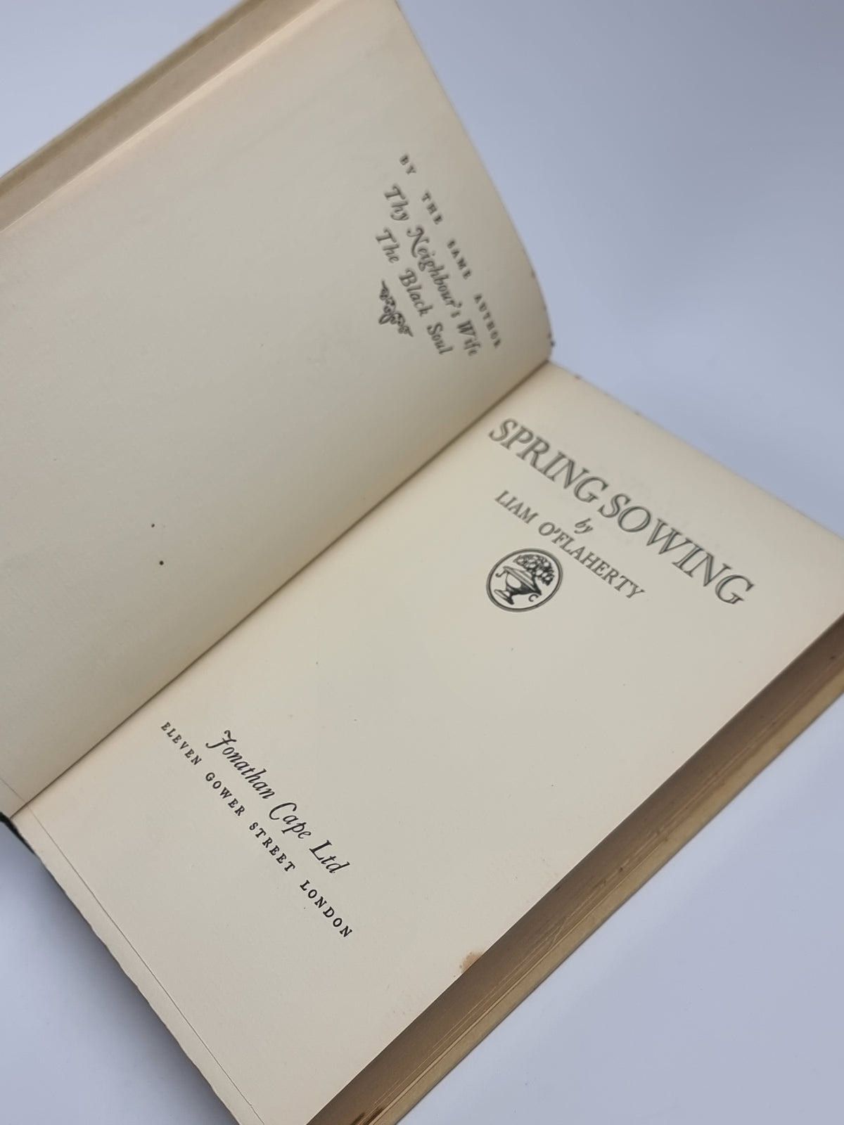 Spring Sowing, Liam O'Flaherty — 1st Edition
