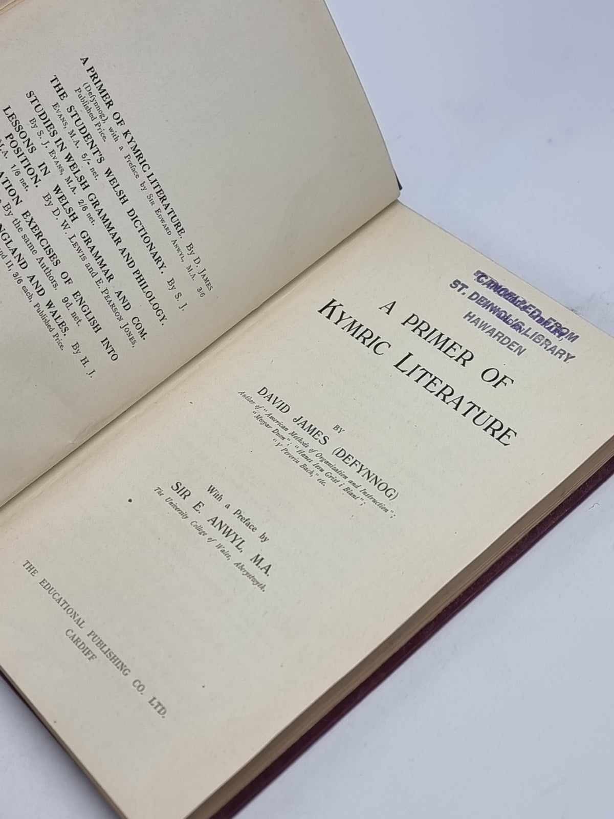 A Primer of Kymric Literature, David James (Defynnog) — 1st Edition
