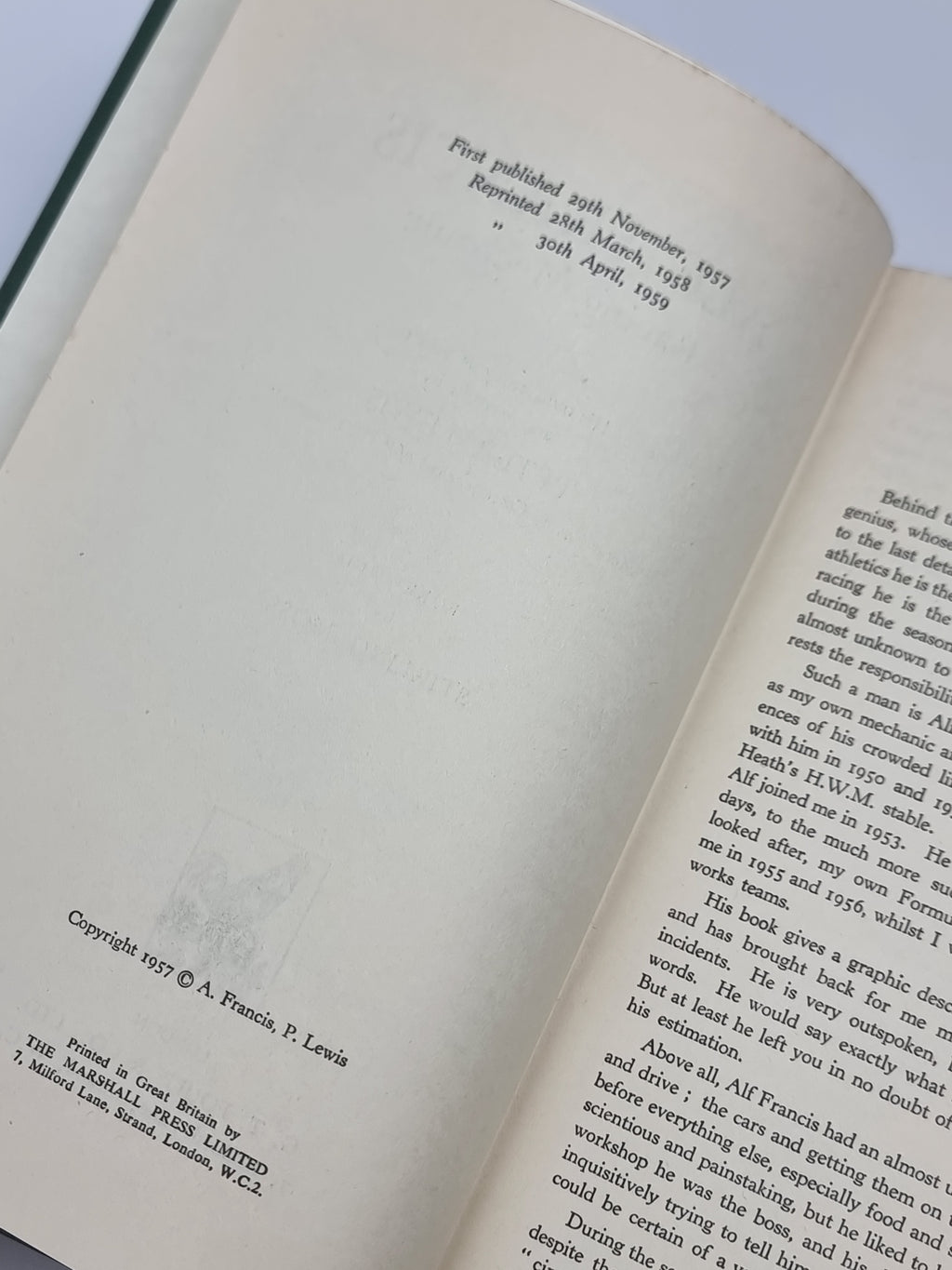 Racing Mechanic, Alf Francis & Peter Lewis — 1st Edition