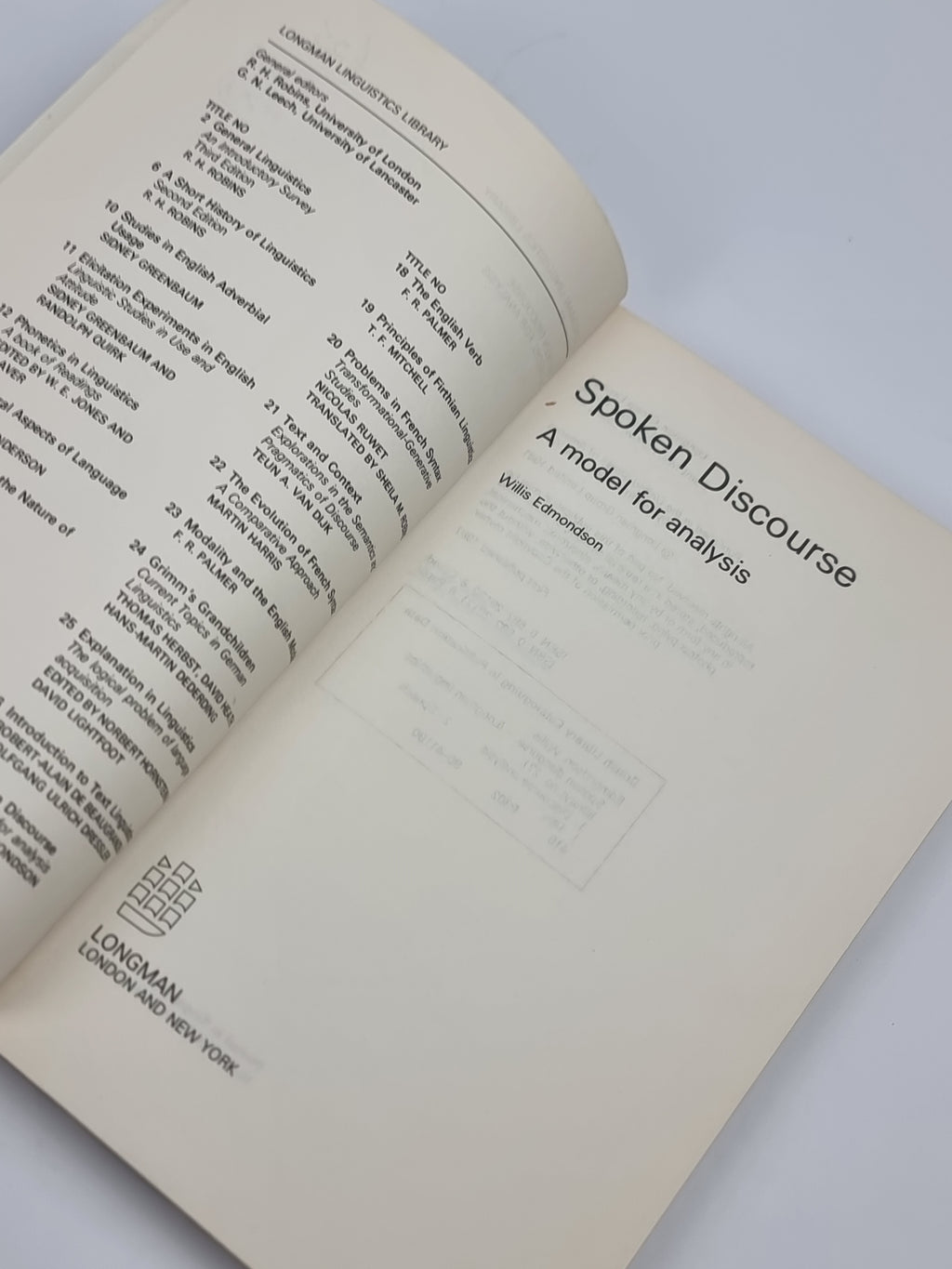 Spoken Discourse: A model for analysis, Willis Edmondson — 1st Edition