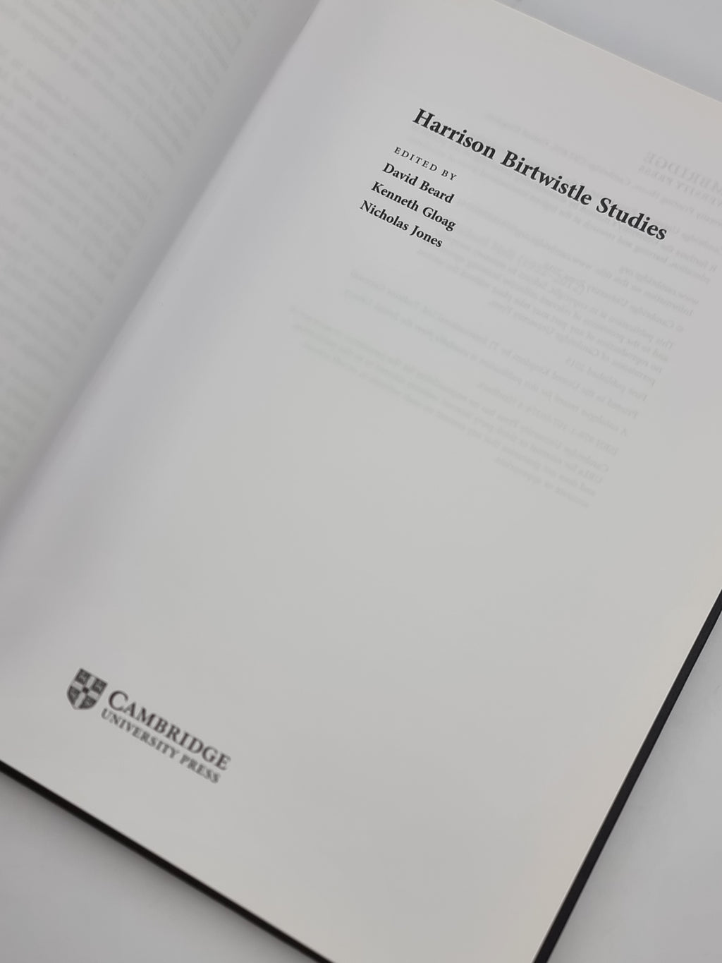 Harrison Birtwistle Studies, David Beard, Kenneth Gloag, Nicholas Jones