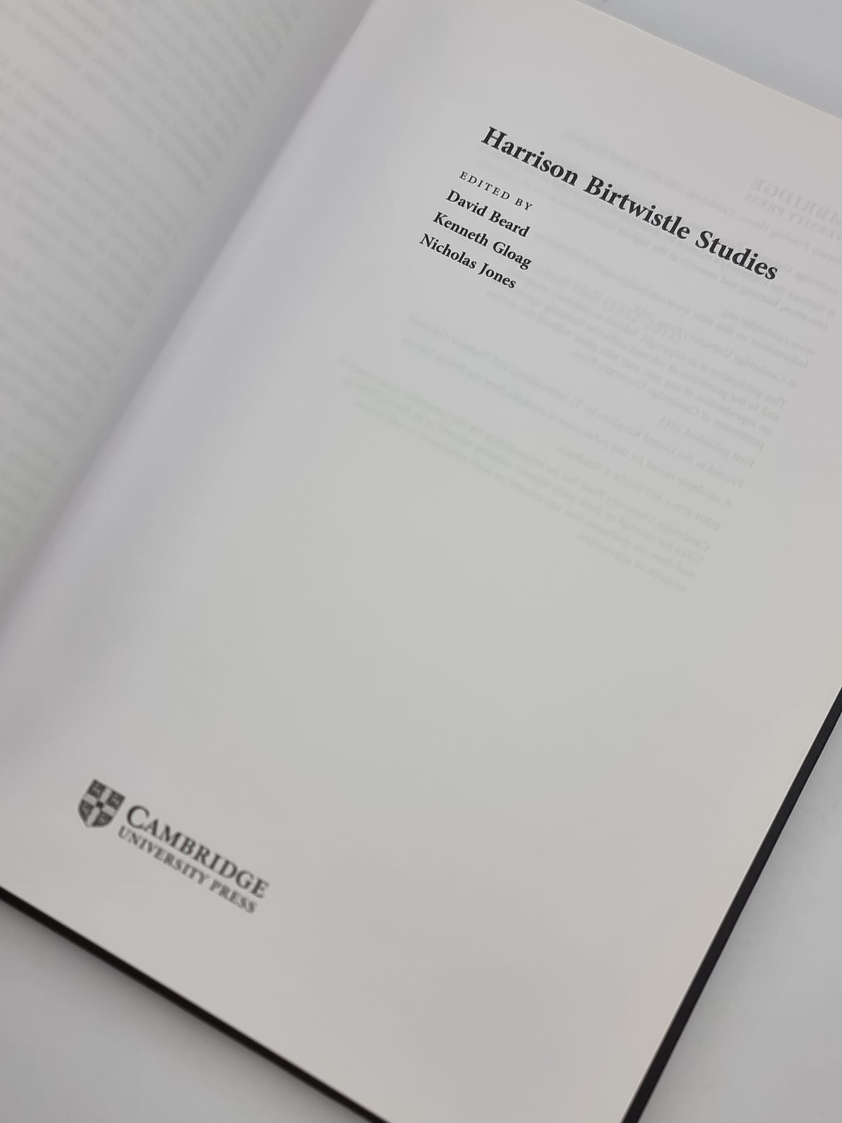 Harrison Birtwistle Studies, David Beard, Kenneth Gloag, Nicholas Jones
