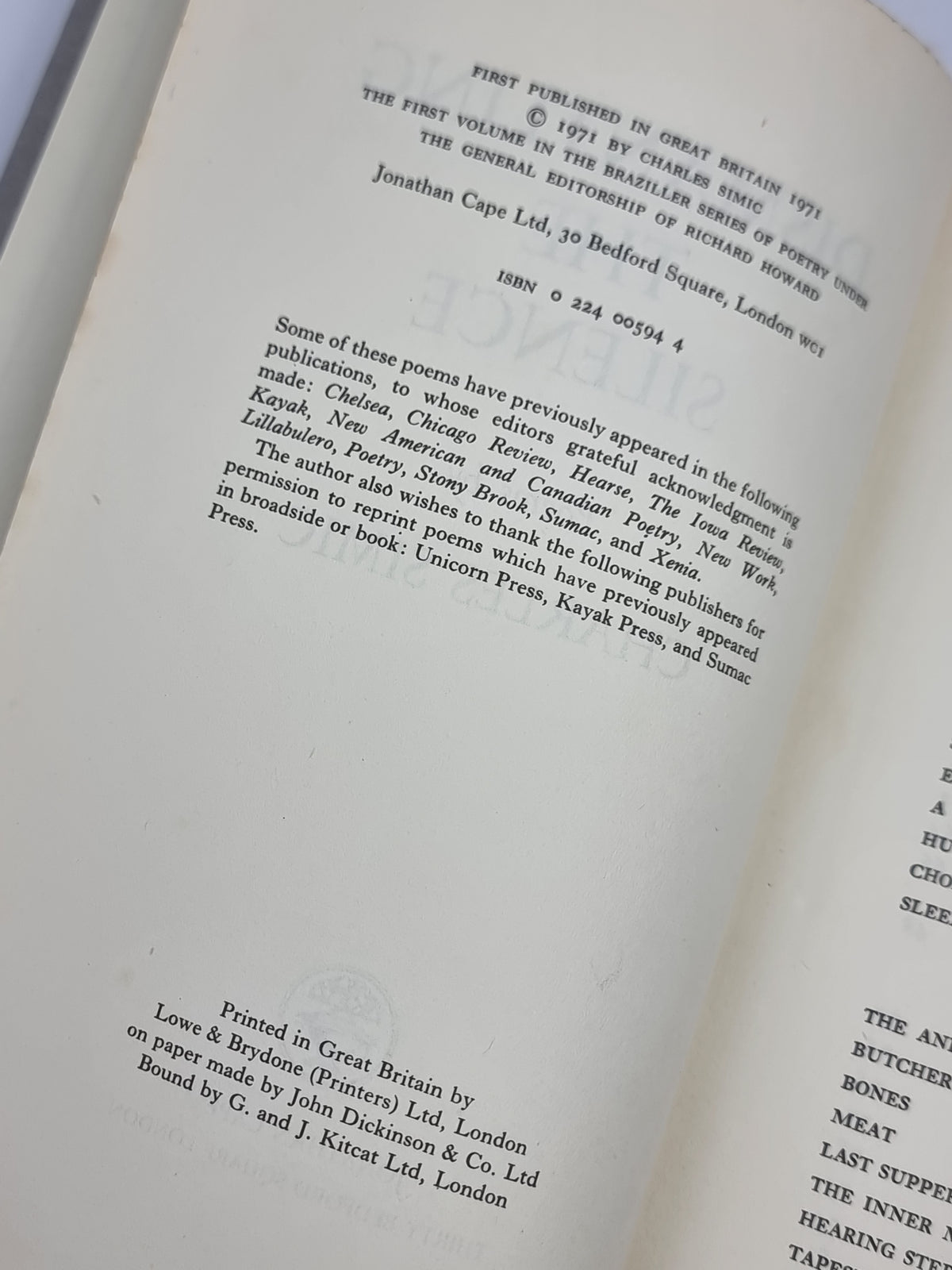Dismantling the Silence, Charles Simic — 1st Edition