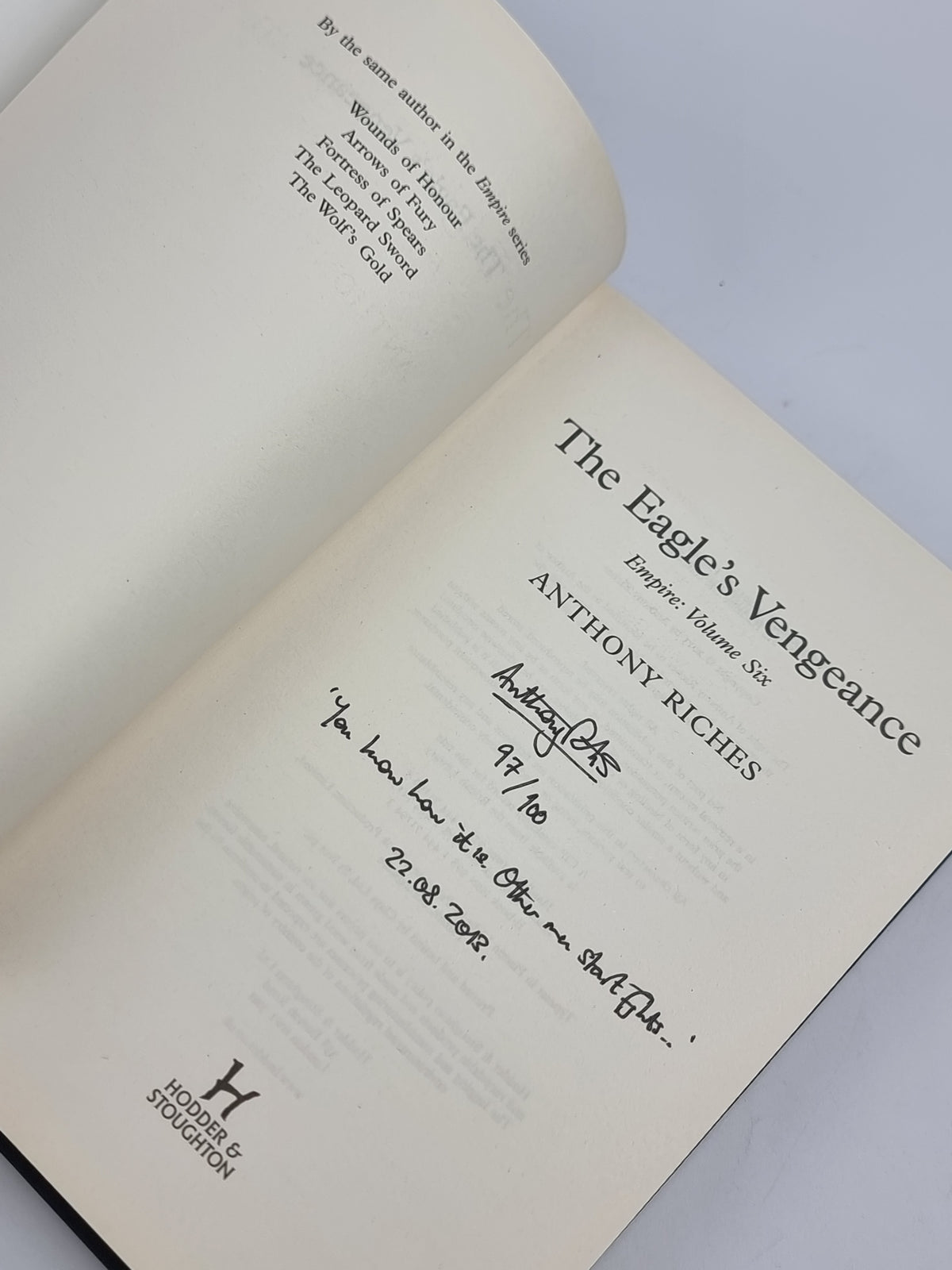 The Eagle's Vengeance, Anthony Riches — 1st Edition, Limited