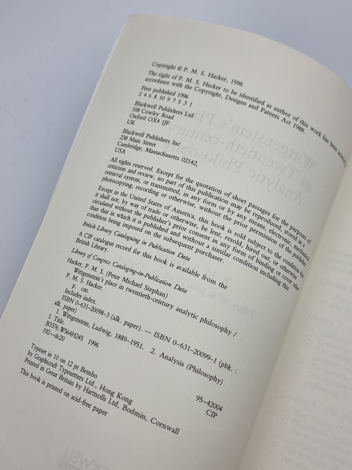Wittgenstein's Place in Twentieth-Century Analytic Philosophy, P. M. S. Hacker
