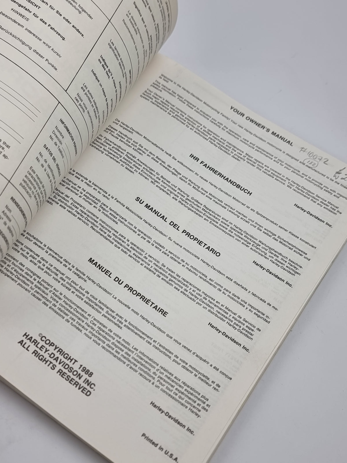 1988 Owner's Manual, Harley-Davidson