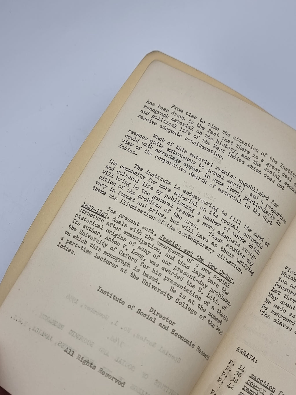 Jamaica and the New Order, 1827-1847, Anton V. Long — 1st Edition